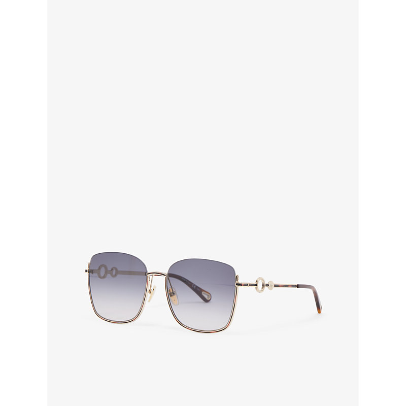 Shop Chloé Chloe Women's Gold Ch0070sk Square-frame Metal Sunglasses