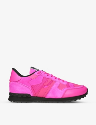 Shop Valentino Garavani Men's Pink Rockrunner Camouflage-print Leather And Mesh Trainers