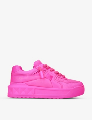 Shop Valentino Garavani Men's Pink Rockstud Leather Low-top Trainers