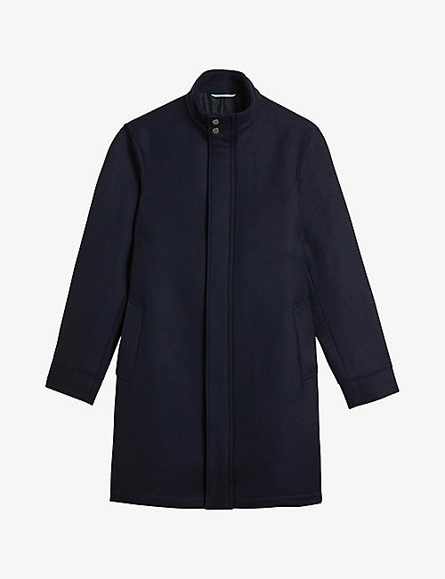 TED BAKER: Icomb funnel-neck recycled-wool blend coat