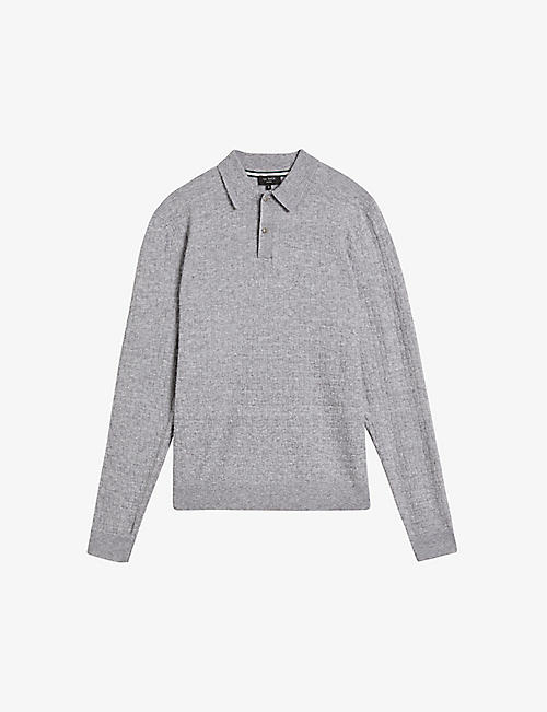 TED BAKER: Patter textured-knitted long-sleeve polo