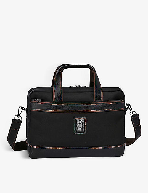 LONGCHAMP: Boxford logo-embossed canvas and leather briefcase