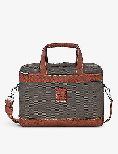 LONGCHAMP: Boxford logo-embossed canvas and leather briefcase