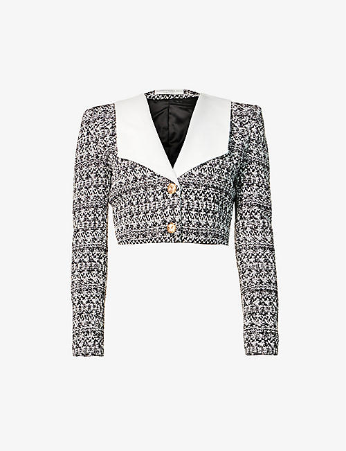ALESSANDRA RICH: Bouclé-texture cropped wool-blend jacket