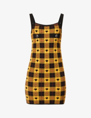 ALESSANDRA RICH Heart print tartan knitted mini dress