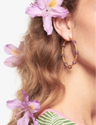 LA MAISON COUTURE: Sonia Petroff 24ct yellow gold-plated brass, amethyst, and Swarovski crystals hoop earrings