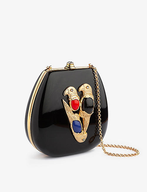 LA MAISON COUTURE: Parrot resin and 24ct yellow gold-plated brass cross-body bag