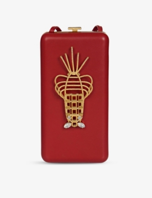 Sonia Petroff Lobster 24ct Yellow Gold-Plated Brass And Swarovski Crystal-Embellished Leather Clutch Bag