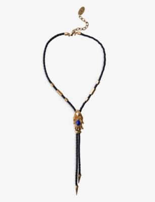 La Maison Couture Sonia Petroff Dragon Fish Leather And 24ct-gold Plated Lariat Necklace In Black Gold