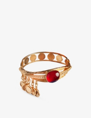 LA MAISON COUTURE: Sonia Petroff 24ct yellow-gold plated brass and ruby cabochon bracelet