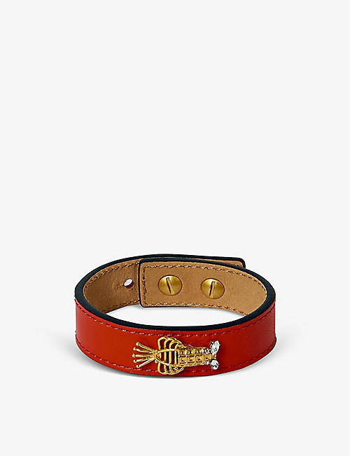 LA MAISON COUTURE: Sonia Petroff Lobster leather, 24ct gold-plated brass and Swarovski diamond bracelet