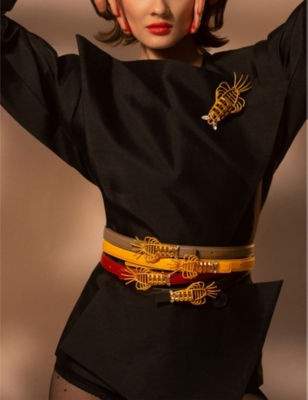 LA MAISON COUTURE: Sonia Petroff Lobster 24ct yellow gold-plated brass and Swarovski leather belt