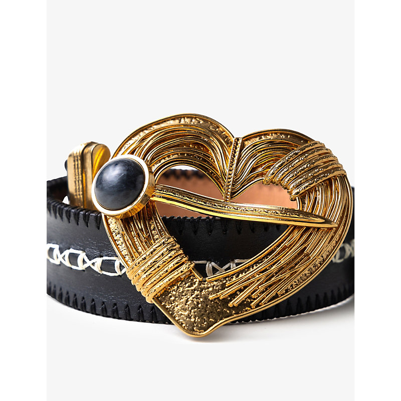 Shop La Maison Couture Sonia Petroff Heart 24ct Yellow-gold Plated Metal And Leather Belt In Dark Grey