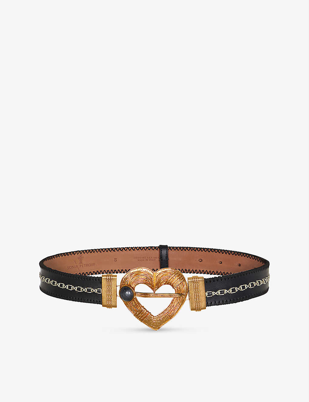 La Maison Couture Sonia Petroff Heart 24ct Yellow-gold Plated Metal And Leather Belt In Dark Grey