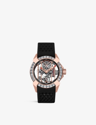JACOB AND CO: EX120.43.AB.AB.ABRUA Epic X Baguette 18ct rose-gold, rubber and 4.6ct baguette-cut diamond manual watch
