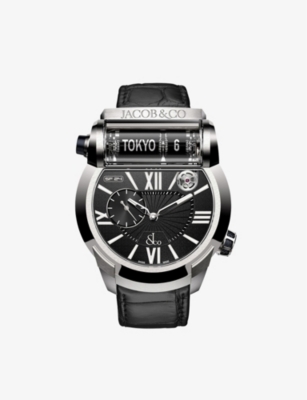 Jacob & Co. Es101.20.ns.lh.aca4d Epic Sf24 Titanium And Leather Automatic Watch In Black
