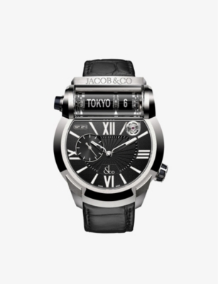 Shop Jacob & Co. Es101.20.ns.lh.aca4d Epic Sf24 Titanium And Leather Automatic Watch In Black