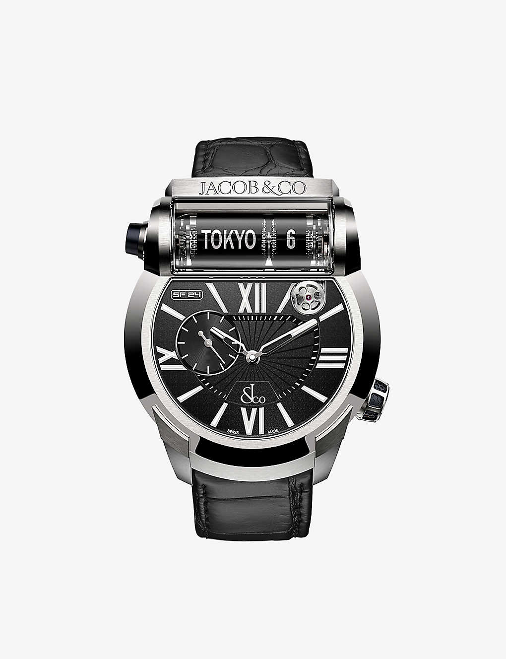 Shop Jacob & Co. Es101.20.ns.lh.aca4d Epic Sf24 Titanium And Leather Automatic Watch In Black