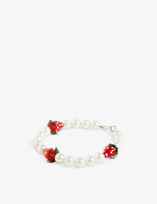 SERGE DENIMES: Strawberry sterling-silver, faux-pearl and glass beaded bracelet
