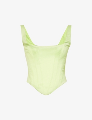 House Of Cb Rafa Satin Longline Corset Top In Lime