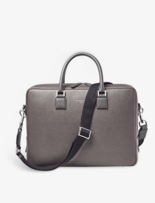 ASPINAL OF LONDON: Mount Street logo-embellished leather laptop bag