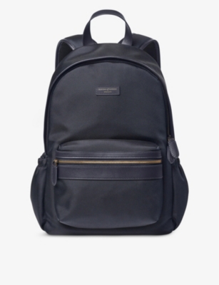 Aspinal Of London Navy Brand-patch Woven Backpack