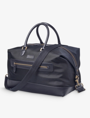 Shop Aspinal Of London Vy Logo-embellished Woven Duffle Bag In Navy
