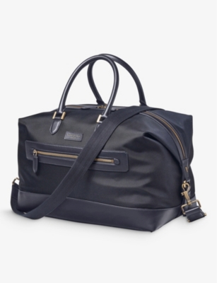 Shop Aspinal Of London Navy Logo-embellished Woven Duffle Bag