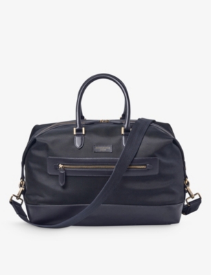 Aspinal Of London Navy Brand-patch Woven Gym Bag