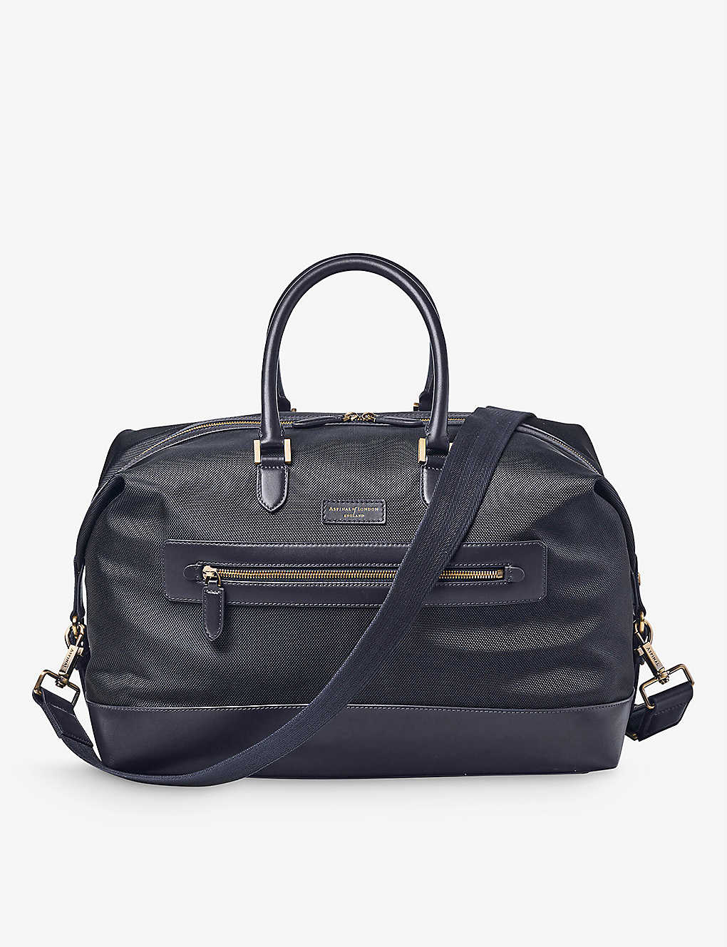 Aspinal Of London Navy Brand-patch Woven Gym Bag
