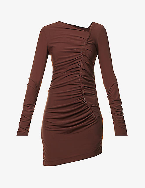 HELMUT LANG: Ruched fitted woven mini dress
