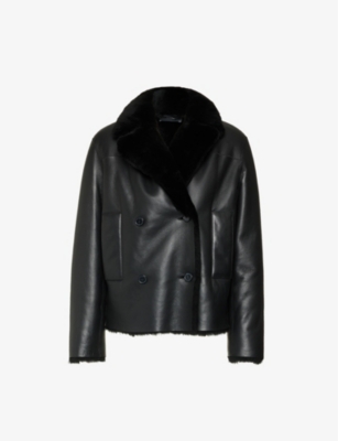 Joseph Calla Shearling Leather Peacoat In Black