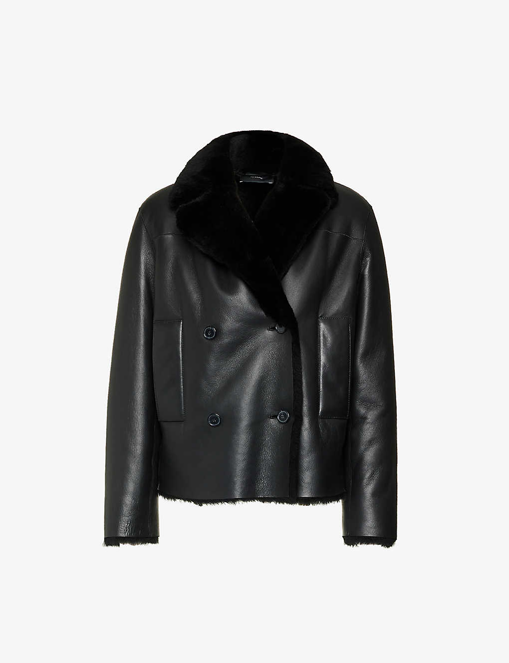 Shop Joseph Calla Notched-lapel Leather And Shearling Coat In Black