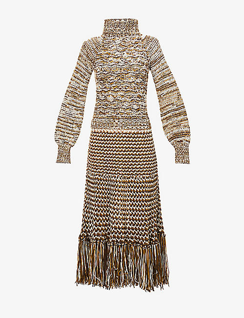 ETRO: Marina tassel-trim wool-blend knitted midi dress