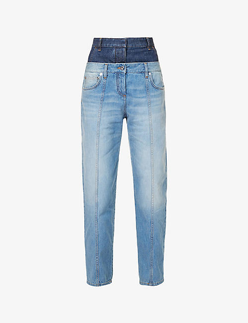 LOEWE: Trompe L'oeil double-waistband tapered high-rise denim jeans