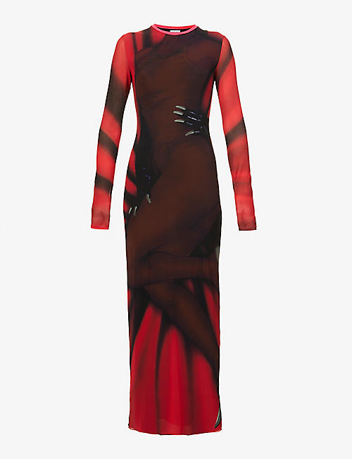LOEWE: Graphic-print stretch-mesh midi dress
