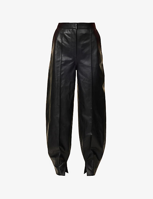 LOEWE: Balloon wide tapered-leg high-rise leather trousers