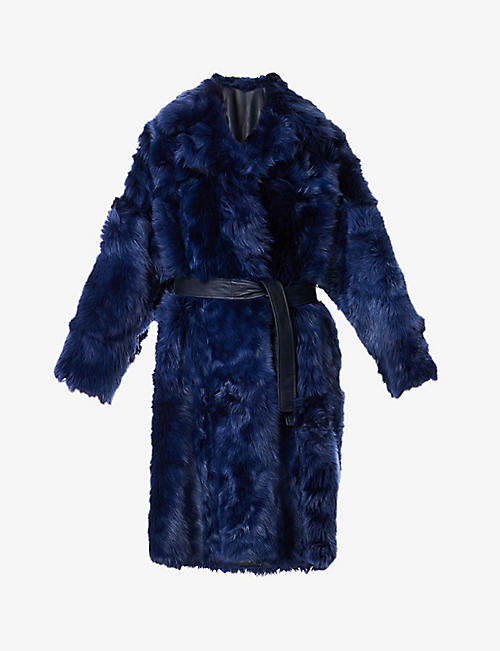 ALBERTA FERRETTI: Collared belted shearling coat