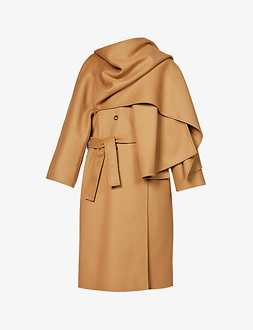 ALBERTA FERRETTI: Cape-overlay brushed wool-blend coat