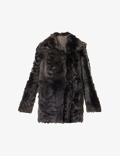 ALBERTA FERRETTI: Collared long-sleeve shearling coat