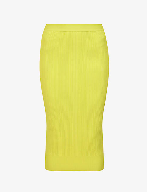 HERVE LEGER: Ribbed high-waist recycled rayon-blend midi skirt