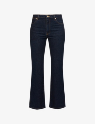 Shop Joseph Duke Flared Cropped Stretch-cotton Jeans In Indigo