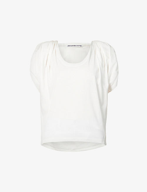 ALEXANDER WANG: Gathered-sleeve cotton-jersey top