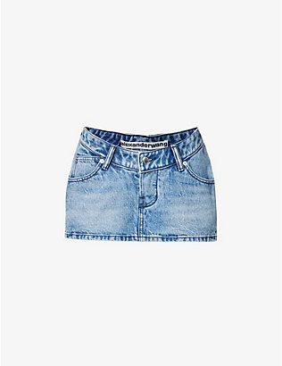 ALEXANDER WANG: Skirt-overlay low-rise denim shorts
