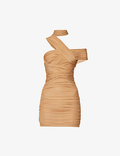 ALEXANDER WANG: One-shoulder ruched stretch-woven mini-dress