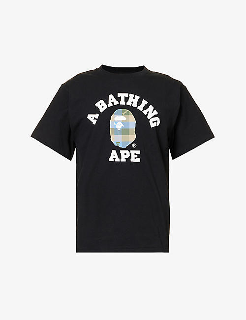 A BATHING APE：College 格纹徽标印花平纹针织棉 T 恤