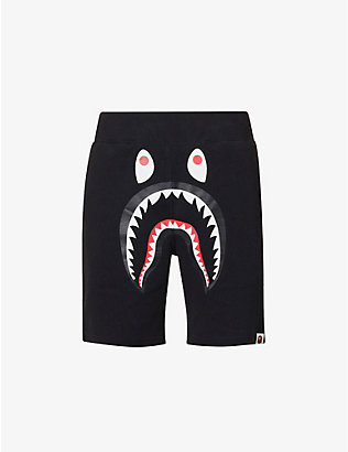 A BATHING APE: Shark graphic-print cotton-jersey sweat shorts