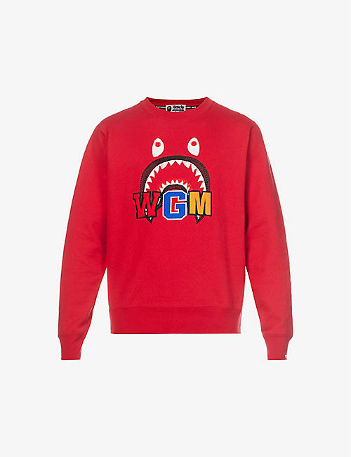 A BATHING APE: Shark-embroidered cotton-jersey sweatshirt