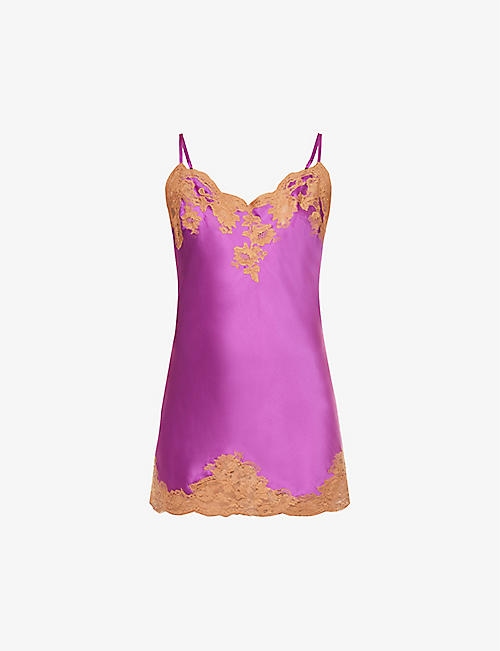 MARJOLAINE: Lace-detail short silk nightdress