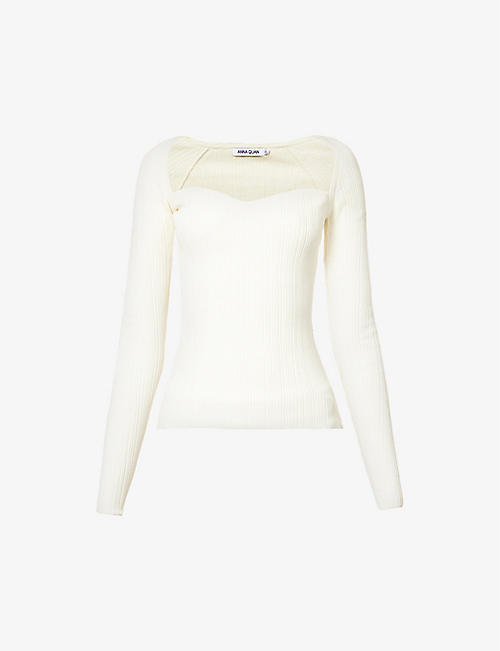 ANNA QUAN: Chanel sweetheart-neck cotton-blend knitted top